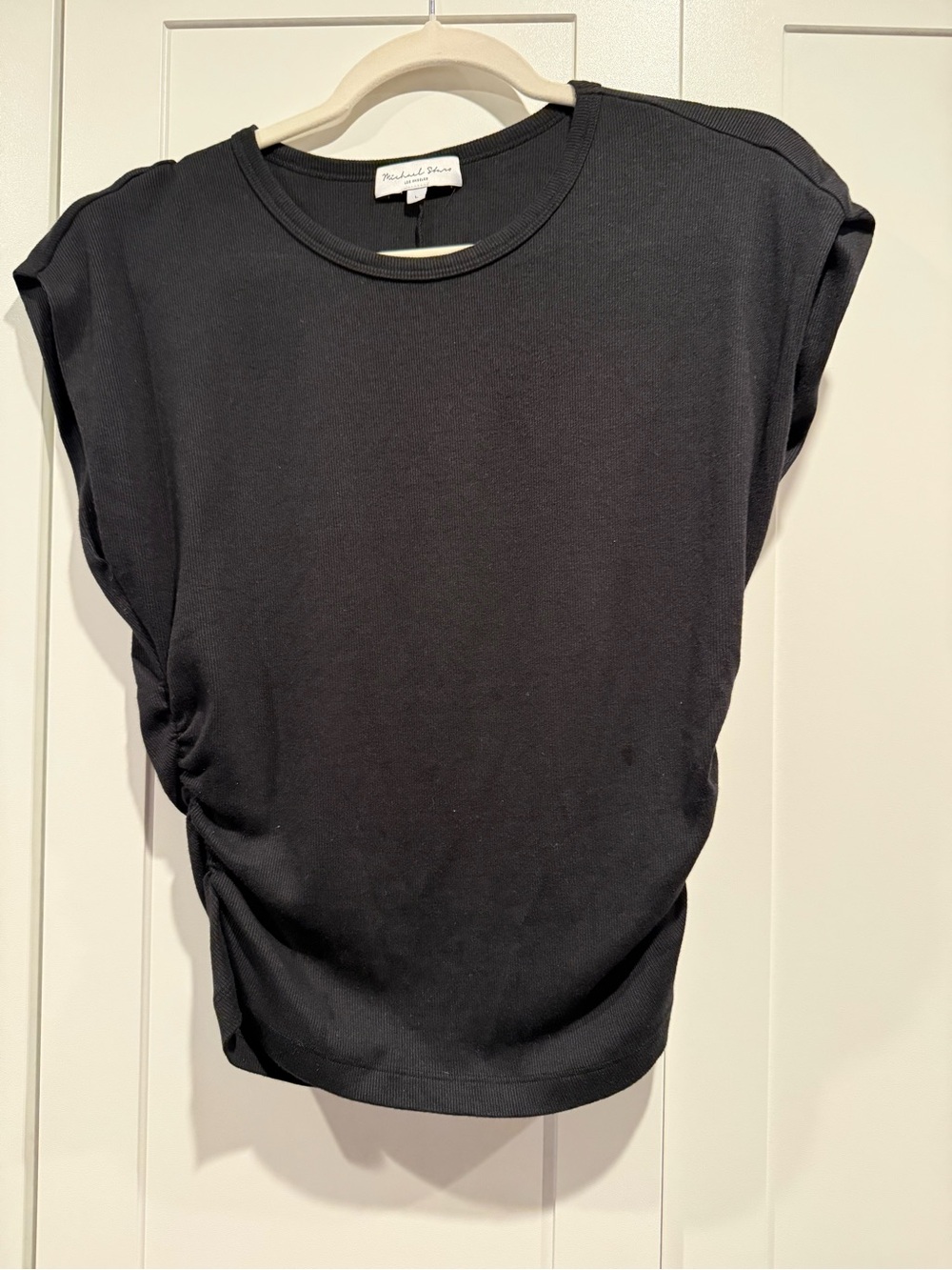 Black Ruched Shoulder Tee - Women's Top